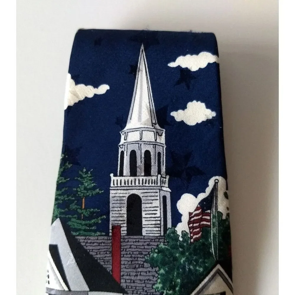 TANGO MAX RAAB Mens Neck Tie 100% Silk Americana Series New England Village Boat